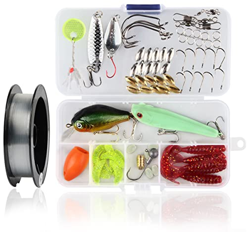 FainFun Angelköder-Set, 96-teilig, Kunstköder, Angelartikel mit Box, einschließlich Köder, Haken, Schnur usw. Gemischtes Angelköder-Set für Süßwasser und Meerwasser