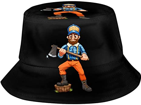 357 Donne Uomo Berretto di Pesca Boscaiolo Che Calpesta Un Ceppo nella Foresta Pescatore Cappelli Casual Bucket Hat Confortevole Secchio Cappello per Pesca Estate All'Aperto