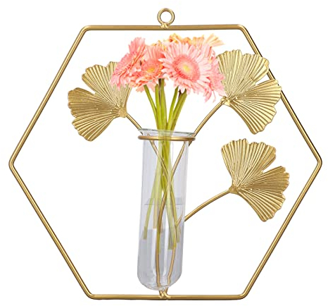 Cyrank Vermehrungsstationen, goldene Wanddekoration, Reagenzglas zum Aufhängen, Glaspflanzer, Knospen-Blumenvase, Pflanzenwanddekoration, Dekorationshalter zur Präsentation von Blumen