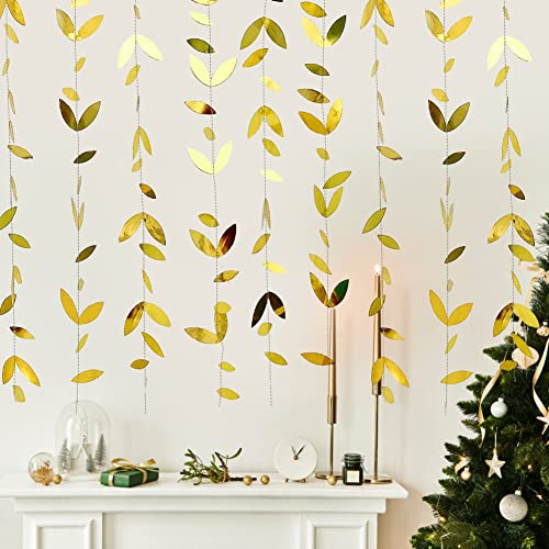 LYTIVAGEN 4 PCS Guirnalda de Papel de Hojas 4m Guirnalda Hojas Colgante Guirnalda de Papel Redonda Decoración para Fiestas de Oro Primavera para Decoración de Hogar Boda Navidad