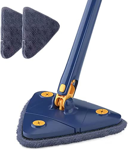 Balai à franges triangulaire, rotatif à 360 degrés, extensible et automatique, avec 2 serpillères réutilisables pour le nettoyage du sol, de la fenêtre, des murs