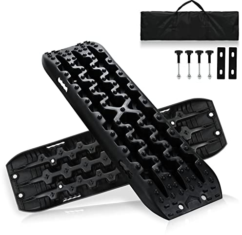 Herrselsam 2 Stücke Sandbleche Offroad Traktionsmatte Kunstoff Anfahrhilfe Recovery Board Tracks mit Aufbewahrungstasche und Installationstool，10T Last für Geländewagen Wohnmobil PKW LKW