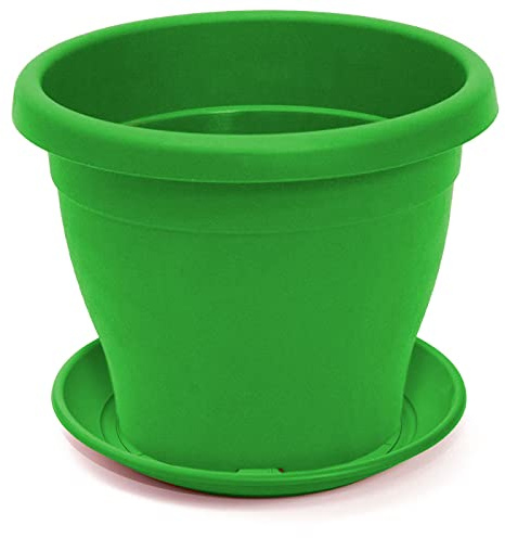 Tradineur Pot de fleurs avec assiette méditerranéenne 50 cm de diamètre idéal pour l'intérieur et l'extérieur Jardinière haute avec trous pour drainer l'eau Vert