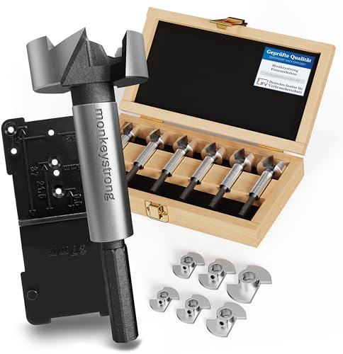 monkeystrong Forstnerbohrer Set mit Tiefenstopp – extra scharf, 13-tlg. Ø 15–40 mm – Holzbohrer für Hartholz, Weichholz, MDF & Multiplex – inkl. 35 mm Schablone | Lochbohrer Holz