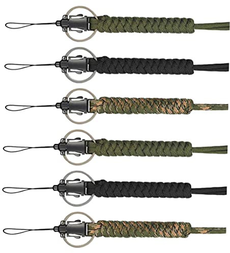 Garneck Schlüsselband Paracord 6 Stück Taschengurt Schlüsselanhänger Verstellbar für Handy Kamera Ausweishalter Outdoor Camping Wandern Schwarz Grün Camouflage