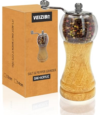 Macinatrice manuale per macinapepe，Macinazione manuale del sale，EP Acrilico，Lame in Ceramica Con Mulino Regolabile grossolano，Godetevi il Vostro Miglior Pepe Fresco Macinato Sali Marini，1pcs 6pollici