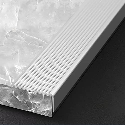 Metal Stair Nosing Protector, Non Slip Step Edge Trim for Elderly/Children/Pet Safety, 4cm Wide Sill Nosing Strip Door Drip Edge Reducers (Silver Length 145cm/57 in)