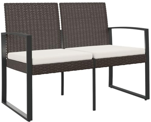 vidaXL Gartenbank 2-Sitzer mit Kissen Braun PP-Rattan