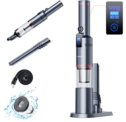 SmartAI LED Aspirabriciole Senza Fili 17000Pa Aspirapolvere Portatile Disponibile per 30 Minuti, con Schermo Intelligente, Base da 1,1 lb, Contenitore per la Polvere da 200 ml e Cavo di TipoC