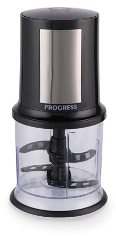 Progress Electric Food Chopper, 500Ml Bowl, 400W | One-Touch Operation, Detachable Stainless-Steel Blade, Compact 25 X 13 X 13 Cm, Non-Slip Base, Transparent Bowl