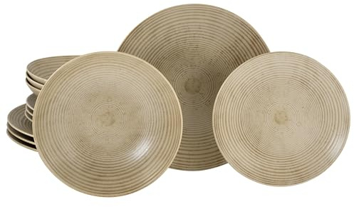 CreaTable, 21388, Serie Catania Sand, 12-teiliges Geschirrset für 4 Personen, Teller Set aus Steinzeug, spülmaschinen- und mikrowellengeeignet, Made in Portugal