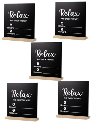 5 Stück Passwort-Token Holz Hotel Drahtloses Netzwerk Schild Schreibtischdekoration Tafelschild Stehende Tafel Willkommensschild Ständer Home Akzente Dekor Heimdekoration WiFi-Erinnerung Desktop