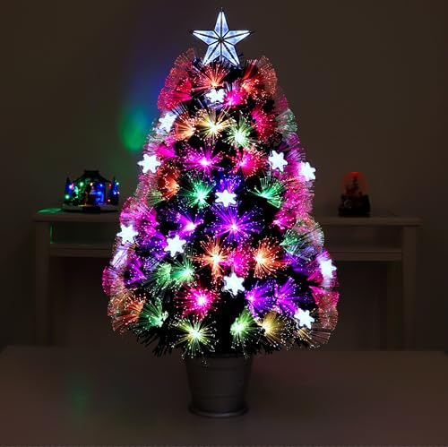 Christmas Concepts® 3ft (36) Black Christmas Tree With Multi Coloured Fibre Optics & Bright White LED Snowflakes - Artificial Christmas Trees