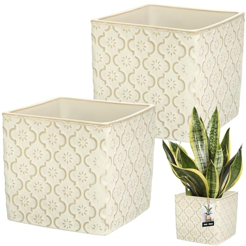 KOTARBAU® Keramik Blumentopf quadratisch Vintage Creme 13x13cm H: 13cm glasierte Keramik 2 St. Blumentopf viereckig Pflanzkübel quadratisch drinnen Pflanzgefäß Blumentöpfe Kerami
