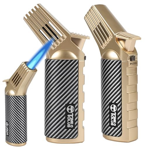 Briquet au butane rechargeable avec verrouillage de sécurité, flamme réglable, brûleur de cuisinière de cuisine, design coupe-vent, cuisine gourmette, chalumeau de soudage (butane non inclus