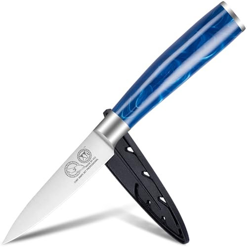 XYJ Kitchen Knife coltello paring ultra affilato in acciaio inossidabile da 3.5 pollici con fodero in plastica, coltello da frutta, manico ergonomico, portatile per campeggio all'aperto BBQ