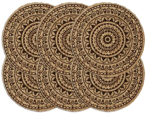 JUDYY Mantel Individual 6 Unidades Redondo Yute marrón Oscuro 38 cm, Salvamanteles Individuales, Placemat, Salva Manteles - SPU:133873