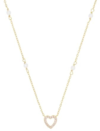 Amor Kette mit Anhänger 925 Sterling Silber Damen Halsschmuck, mit synt. Nano, mit Muschelkernperle, 42 cm, Herz, Kommt in Schmuck Geschenk Box, 2039229