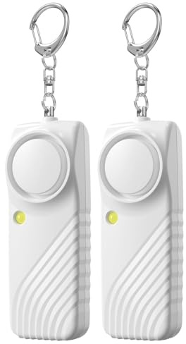 Lancoon 2 Packung Sicher Persönliche Alarme mit Ton 130dB laut Selbstverteidigung Notfall Sicherheitsalarm mit LED-Taschenlampe Außenbereich für Frauen Kinder Ältere Menschen Männer Tragbar Weiß