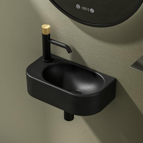 EMKE Lave-Mains Noir Mat 40 x 21,5 x 12 cm, Robinet à Gauche | EMKE Lave-Mains Noir Mat 40 x 21,5 x 12 cm, Robinet à Droite(Sans Robinet ni Bonde)