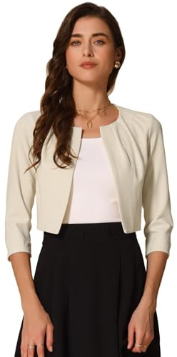 Allegra K Chiffongbolero dam 3/4 ärm axelhöjning lätt kofta kort veckad utan krage öppen framsida bolero för cocktailklänning, aprikos, XS