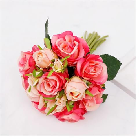 Künstliche Blumen, 1 Strauß, Simulationsblumen, Rosenstrauß, künstliche Rosen, Brautstrauß, Weihnachten, Hochzeit, Party, Heimdekoration, künstliche Blumen, künstliche Blumen, Dekorationen (Rosenrot)