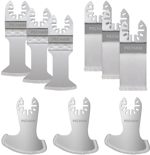 PECHAM 9PCS Diamant Sägeblatt, Oszillierwerkzeug Zubehör für Mörtel entfernen und weiche Fliesen schneiden, Fit Porter Cable Black & Decker Rockwell Ridgid Ryobi Milwaukee Chicago Craftsman
