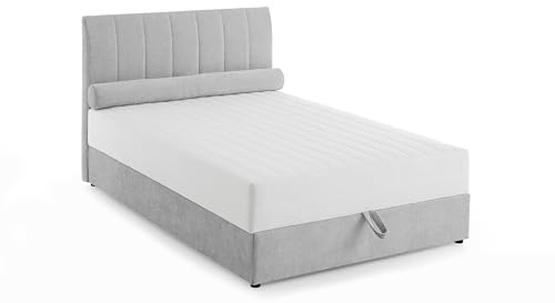 Stauraum- Boxbett Alicia mit Kissenrolle, Hellgrau