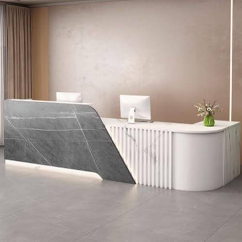 GUQASDV Empfangstresen für Praxis, Reception Desk Modern, Empfangstheke Rezeption, Bürotheke Reception Tisch mit Lager für Schönheitssalons, Kleinunternehmen(White Texture+Gray Texture,1.2m)