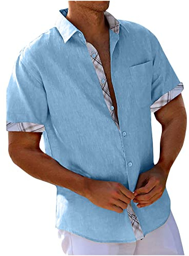 Leinenhemd Herren Kurzarm Baumwolle Hemd Hawaii Hemden Sommer Freizeithemden Oversized Kurzarmhemd Business Herrenhemden Fashion Strandhemd Einfarbig Tshirt Tops Leichte Fischerhemd Lässig Sommerhemd