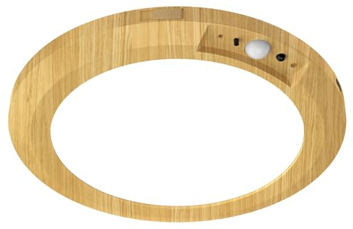 Deyagoo Deckenlampe mit Bewegungsmelder, 10000mAh Kabellos LED Deckenleuchte Flache Lampe Bewegungssensor Innen, Rund Sensor Licht mit Timer, 3 Farbtemperaturen, Lampe Decke für Flur Garage, Holz