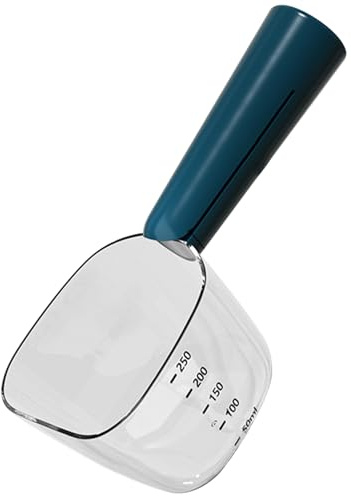 Dog Food Measuring Cup with Scale, Accurate Pet Food Scoop with Dog Food Bag Clips, Multi-Functional ABS Cat Food Spoon for Indoor, Travel Outdoor, Blue