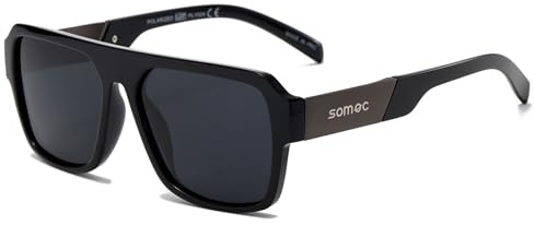 SOMOC Polarisierte Sonnenbrille Herren/Damen, Sonnenbrillen Unisex Retro Klassische Vintage Polarisierte Brille UV400 Schutz Classic Sunglasses Eckig für Fahren SP-6084, Schwarz