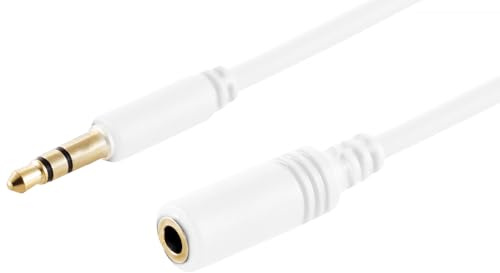 1aTTack.de 1 rallonge audio blanche de 1,5 m - 3,5 mm - TRS - Slim - Câble d'extension AUX - Connecteurs moulés - Contacts plaqués or - Idéal pour HiFi, appareils audio et systèmes de musique