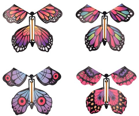 Gleemix 4 Stück Magische Fliegende Schmetterling Spielzeug, Fliegender Schmetterling Züchten Karte, Magic Butterfly Scherzartikel, Zaubertricks Kinder Überraschung Geschenk, für Geburtstag, Hochzeit