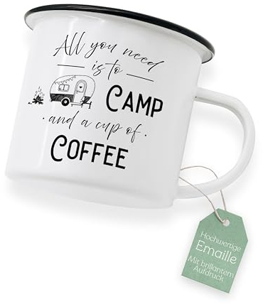 ABENTEUERNAH Tasse Fahrrad, Kaffeetasse Camper, Outdoortasse Angler, Emailletasse Mann, Fahrradgeschenk, Vatertag Geschenk, Becher, Outdoor Flasche personalisiert (Camp)