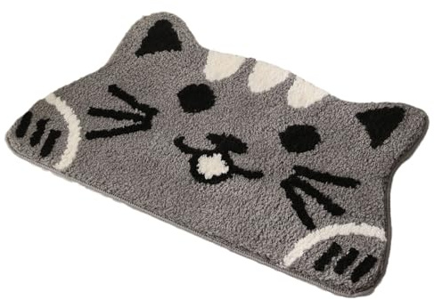 Fußmatte Katze – Süße Katzen Badematte & Eingangsmatte, weiche Badezimmer Matte als lustiger Duschteppich, Mikrofaser Katzendeko Teppich Cool, rutschfester Fußabtreter, waschbar, 40×68 cm, Graue Katze