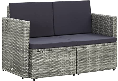 QJBSAVVA 2-Sitzer Gartensofa Poly Rattan 118 cm grau inkl 4 Sitzkissen Outdoor Sofa Klein Modern & Langlebig für Balkon Terrasse Garten