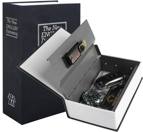 Ableitung Buch Safe Geheime Aufbewahrung Box mit Kombinationsschloss, schwarzer Schlüssel Hider Buch Safe Dose, versteckte für Geld, Pass, Wertgegenstände, 7 x 4,7 x 2,2 