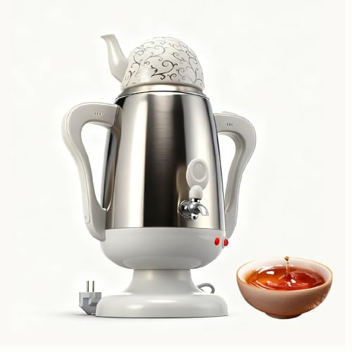 Mreryyse Türkischer Teekocher, 1800W Edelstahl Teebereiter Türkische Teekannen, 3.5L Teemaschine Teekocher Wasserkocher mit Warmhaltefunktion & Kochtrockenschutz, Elektrischer Wasserkocher, Weiß