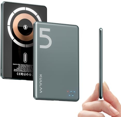 Kuulaa Ultra Slim Magsafe PowerBank,5000mAh Wireless Power Bank mit Type C 20W Output External Battery Schnellladefunktion 7.2mm Kleine Mini Powerbank für iPhone 15 Pro/15 Pro Max /15/14/13/12