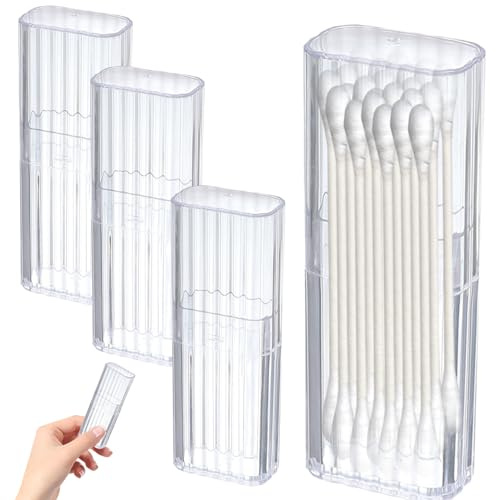 Porte-coton-tige, distributeur de fil dentaire en plastique transparent 4 pièces avec couvercle, étui de voyage portable pour coton-tige, conteneurs voyage 0, 8x1, 3x4, 1 pour attaches cheveux,