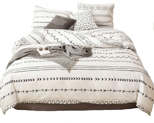 ED-Lumos Set di biancheria da letto in 100% poliestere, con pratica chiusura lampo, motivo a righe bianche, 1 copripiumino da 180 x 220 cm + 1 lenzuolo da 230 x 230 cm + 2 federe da 48 x 74 cm