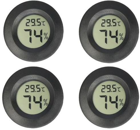 Buhdjfnke Humidity Temperature Gauge Digital LCD Monitor 4 Pcs Mini Hygrometer Thermometer Fahrenheit or Celsius Meter Round