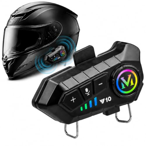 Motorcycle Bluetooth Headset for Helmet, Bluetooth 5.3 Helmet Speakers with Mic, Hands-Free Calling, GPS Navigation & Music, Motorcycle Intercom Communication System, Waterproof for Full Face Helmets