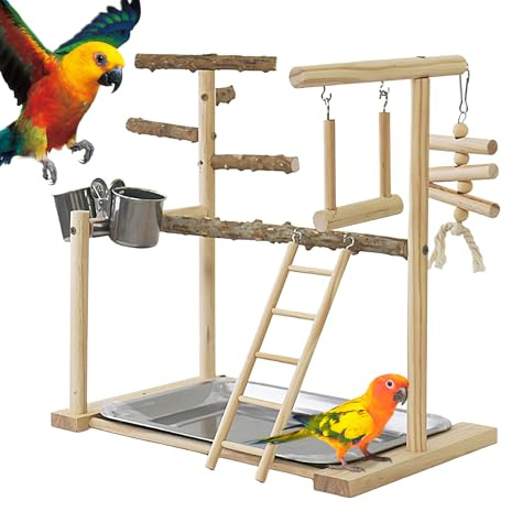 giochi per uccelli - Supporto da gioco per pappagalli in acciaio | Altalena in legno, posatoi per esercizi, giocattoli per uccelli per parrocchetti, ciotole per cibo, scale