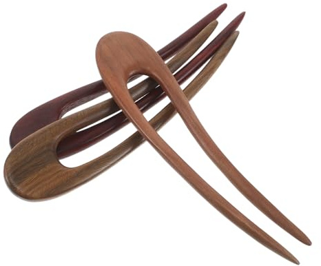 Hohopeti 3pcs Baguettes à Cheveux Vintage en Bois Forme U Minimaliste, Épingles à Cheveux Portables et Compactes pour Coiffures Quotidiennes et Sorties Décontractées
