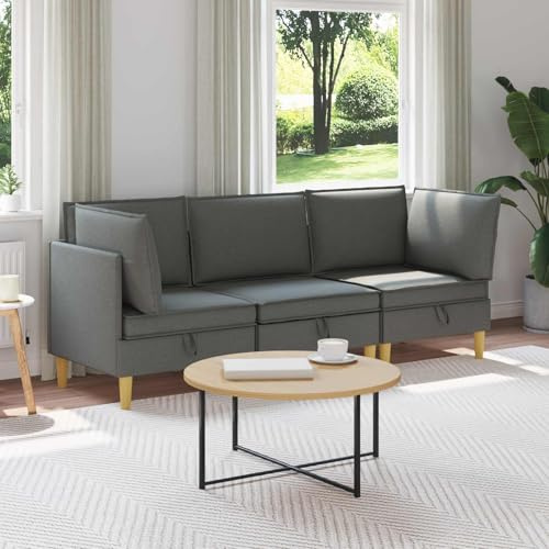 Ziaphsol Modulares Sofa Set mit Stauraum 3-teilig Dunkelgrau Stoff Möbelgarnitur Wohnzimmer Sitzgruppe Couchgarnitur mit abnehmbaren Kissen und langlebigem Material für Flexible Einrichtung und