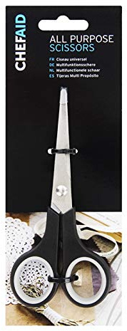 Chef Aid Scissors, Single All Purpose Stainless Steel Bladed Scissors, Soft Grip, Ideal for Tailoring, to Be Used in and Around The Home, Office, School, College, University, Workplace. Black Handle
