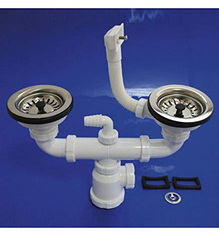 WOLFPACK 4110505 Siphon Double avec Trop Plein T-44CR% 2F2 avec 1 Panier 1 Bonde